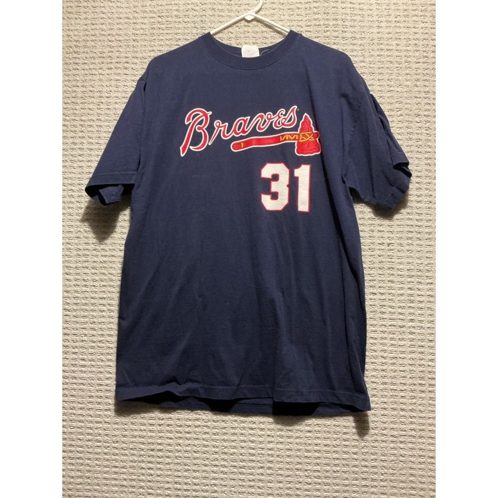 Atlanta Braves VINTAGE Greg Maddux 31 Blue T Shirt Majestic LARGE 90's